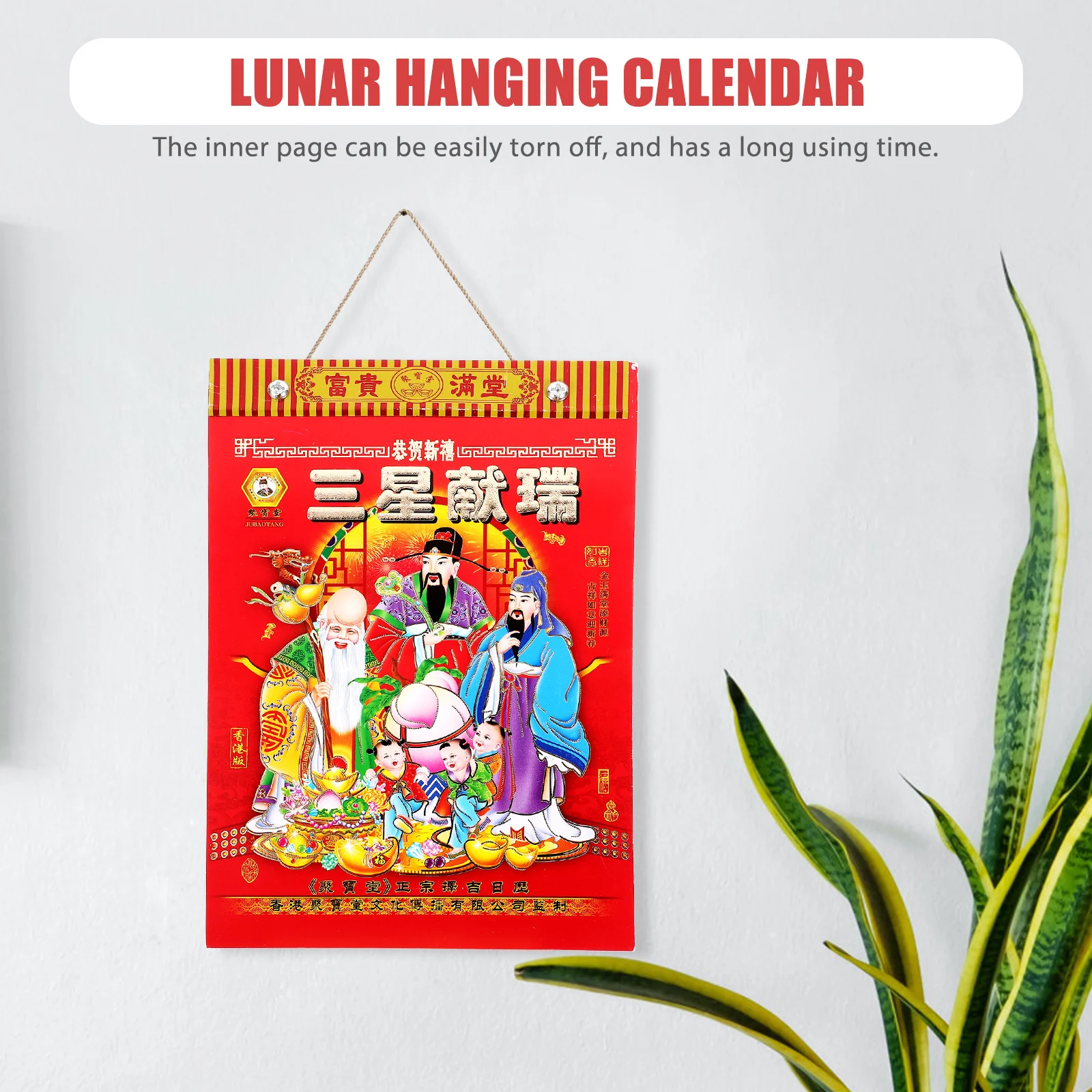 Calendário de Parede de Deus da Fortuna, Calendário Mão Rasgar, Chinês Tradicional Estilo Antigo, Pendurado Calendário Lunar, Presente