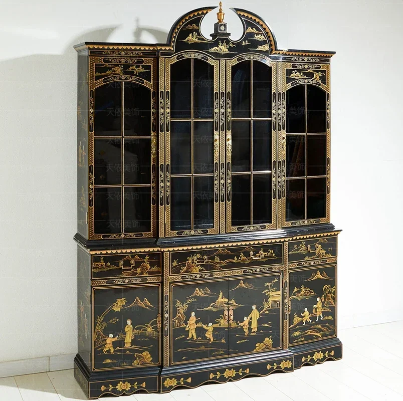 Chinese classic solid wood wine cabinet porcelain collection retro display cabinet living room