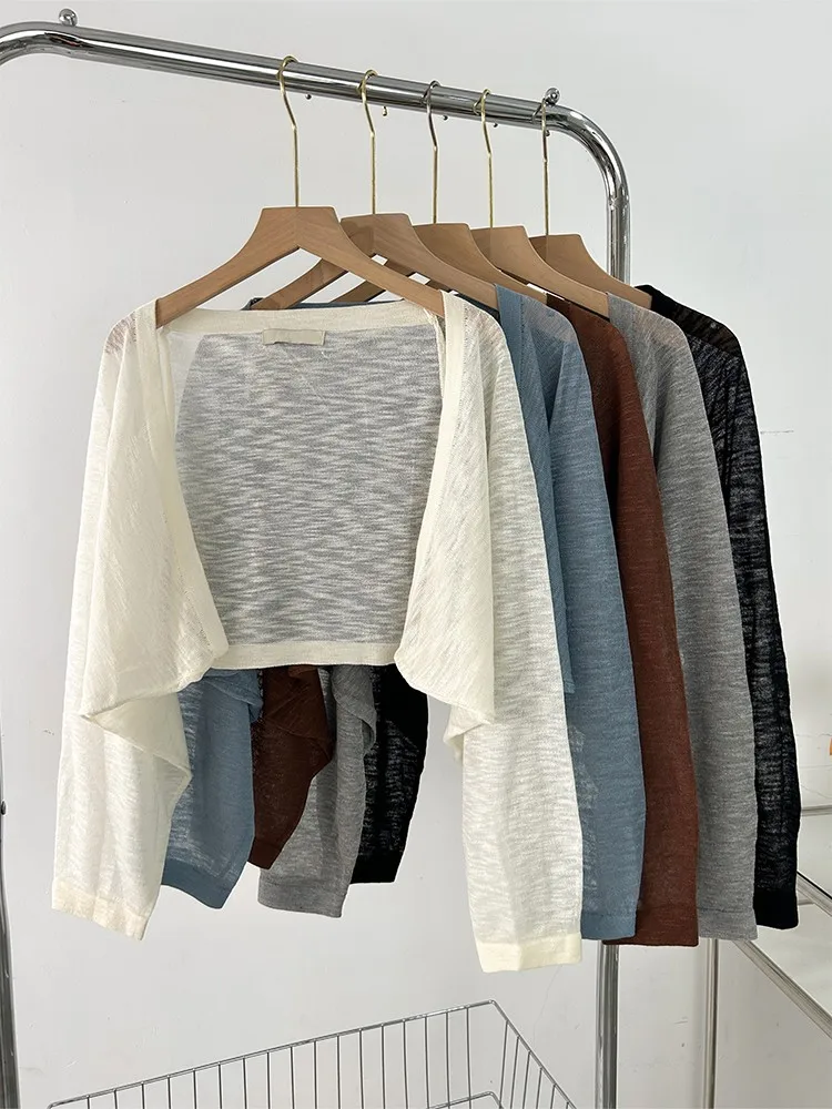 

Женский летний вязаный жилет-топ на бретельках, тонкая вязаная верхняя одежда для защиты от солнца и кондиционированных помещений