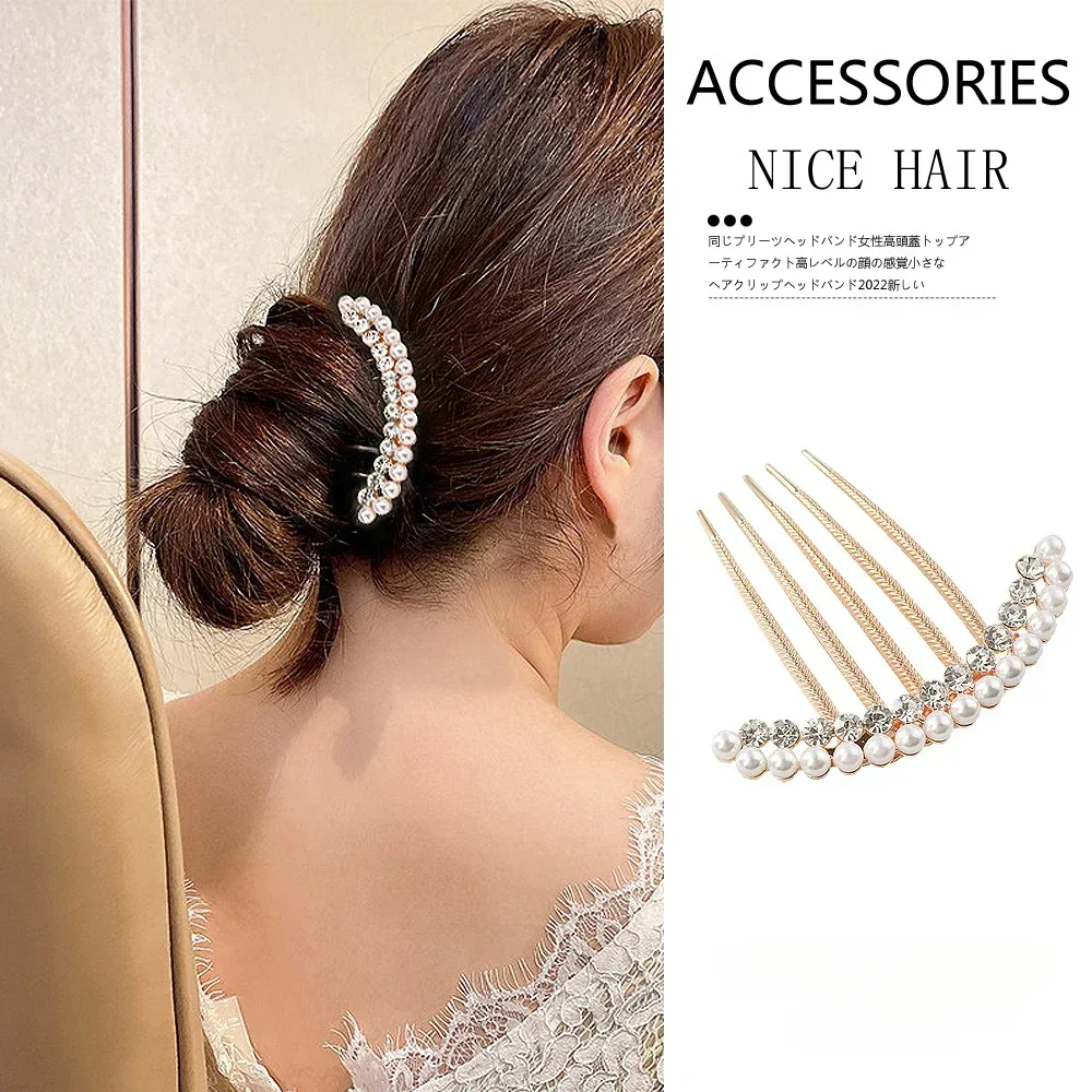 Vintage Elegant Pearl Hair Comb Clip Hair Side Comb Tooth Hairpin Women Girls Ladies Hair Ornaments Rhinestone Style Accessories