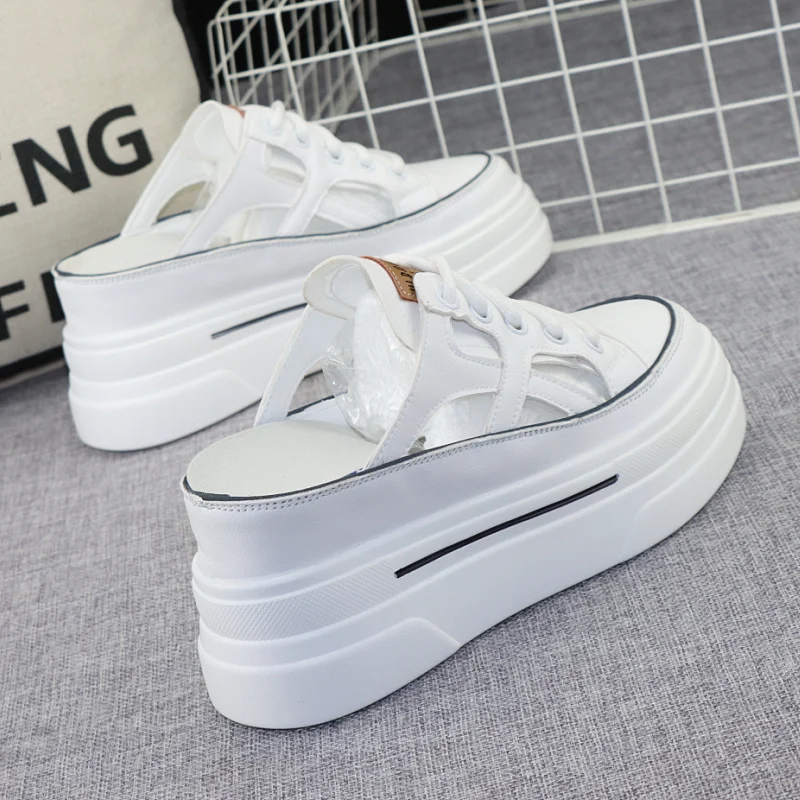 Muffin Thick Soled Women\'s Shoes 2023 Summer New Style Non Heel Inner Heightening Casual Shoes Women\'s Hollow Vulcanized Shoes