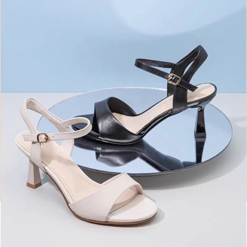 Sandals for Women Thin Heels Summer Small and Fresh Easiest for Matchfashion, One-piece Buckle Round Toe Skirt, Open-toe Sandals