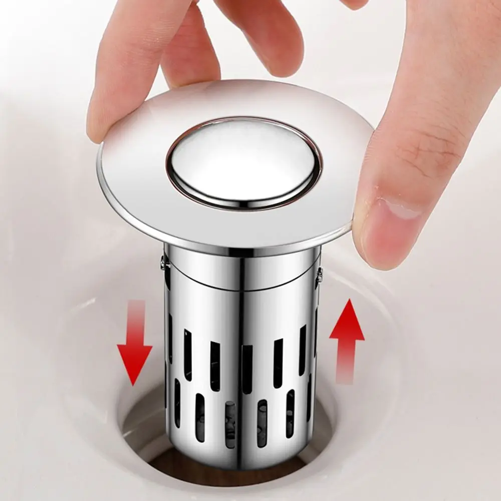 Anti-Clogging Bathroom Sink Drain Strainer with Removable Filter Basket Anti-Odor Hair Catcher Brass Core Washbasin Bounce Core