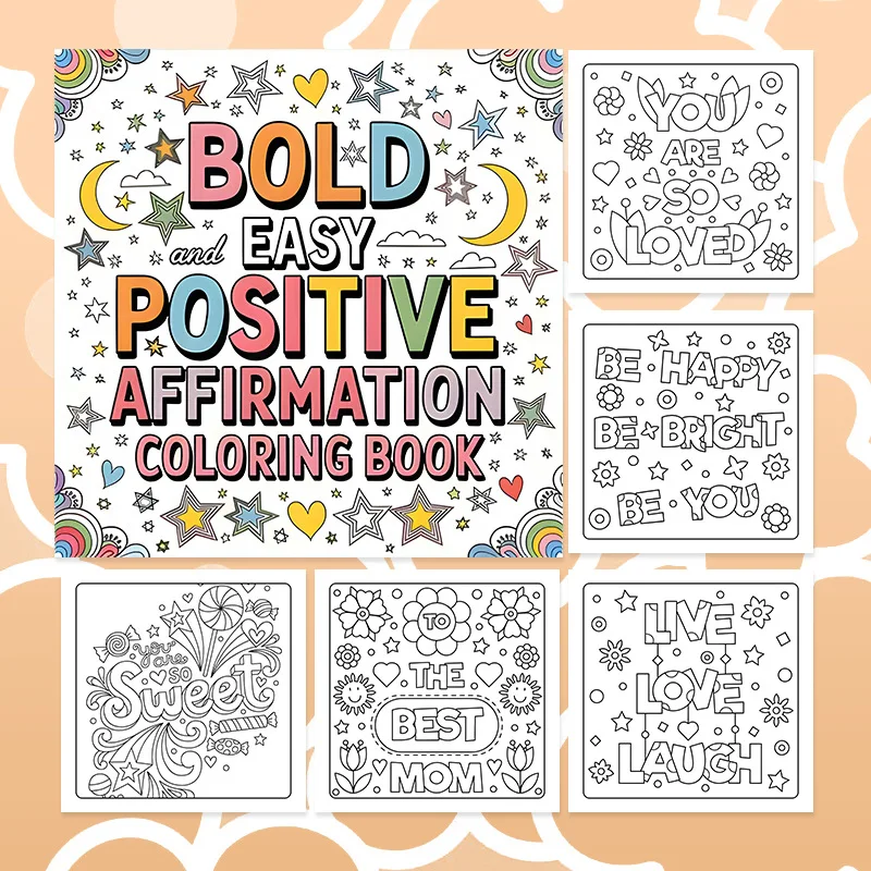 Bold And Easy Positive Affirmation Coloring Book Inspirational Quote Stress Relief Drawing Book