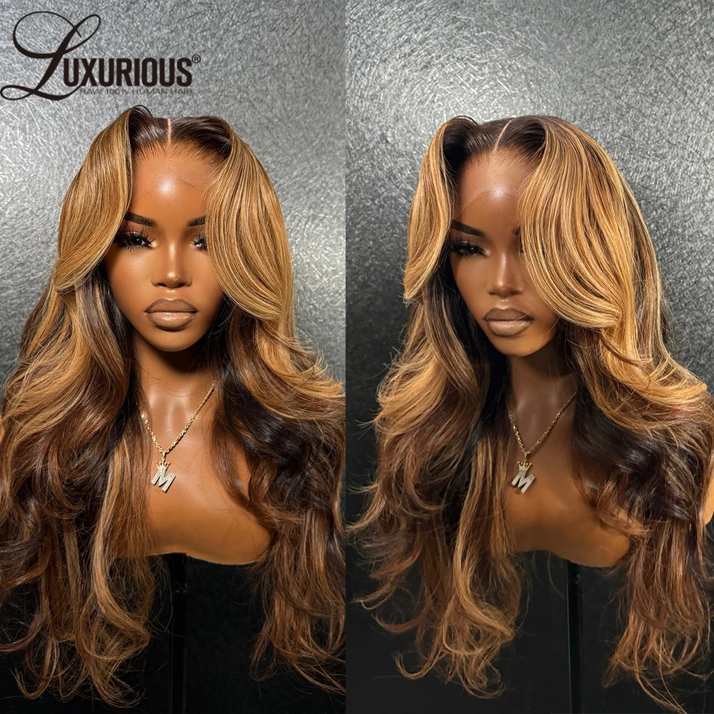 Glueless 13x4 Lace Front Wig Human Hair Honey Blonde Colored Human Hair Wigs Pre-Cut Lace Wig Pre Plucked Layered Human Hair Wig