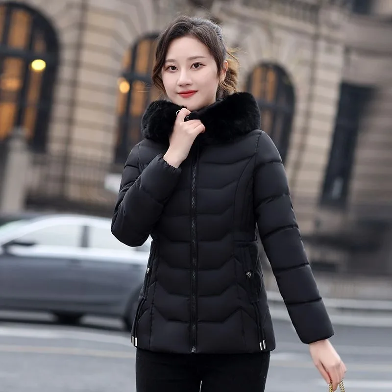 2024 nova jaqueta de inverno feminina parka moda casaco longo forro de lã com capuz parkas fino com gola de pele quente neve usar roupas acolchoadas