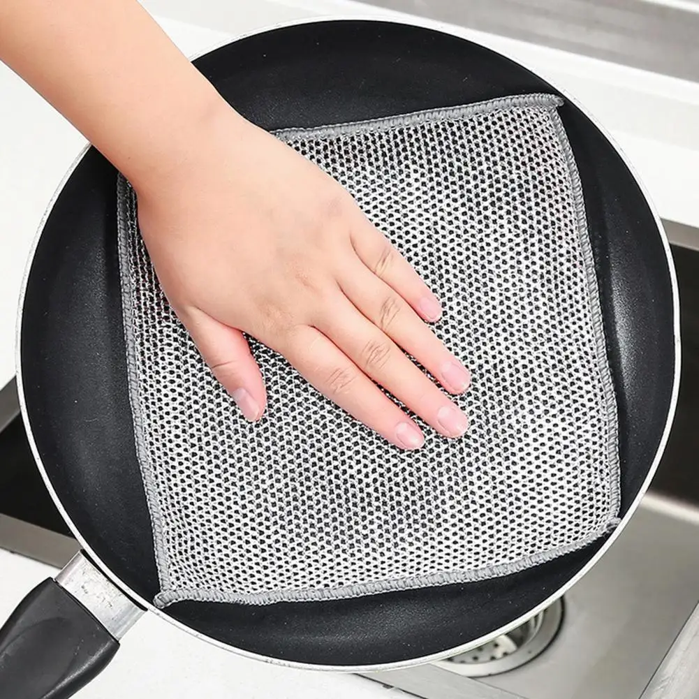 2Pcs Cleaning Cloth Non-Scratch Wire Dishcloth Fine Hole Wire Dishwashing Rags Stove Pot Cleaning Rag Home Kitchen Pot Scrubber