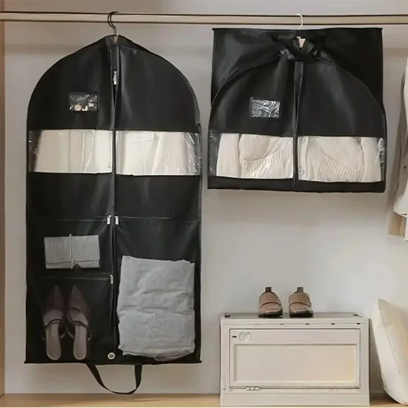 Пылезащитный чехол для домашней одежды, утолщенная нетканая подвесная сумка для одежды, органайзер для гардероба с несколькими сетками для куртки, платья, костюма, одежды Пылезащитный чехол для домашней одежды, утолщенная нетканая подвесная сумка для одежды, органайзер для гардероба с несколькими сетками для куртки, платья, костюма, одежды
