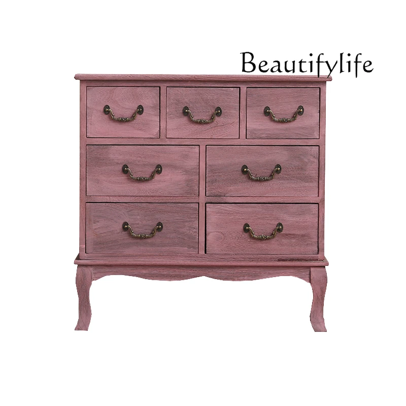 Master bedroom, end of bed, master bedroom, American solid wood wall, side cabinet, nine-bucket locker, bedside table, living