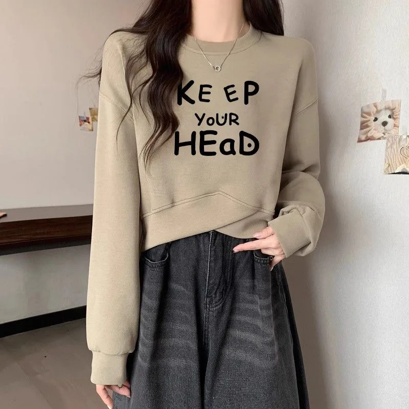 الكلاسيكية ومتعددة الاستخدامات الرجعية الأمريكية غير النظامية جولة الرقبة قصيرة هوديي الربيع والخريف تصميم شعبي جديد عارضة أعلى بسيط #3