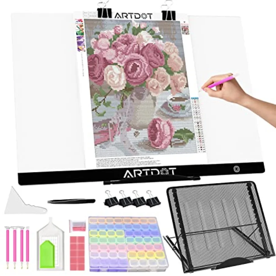 

LED for Diamond Painting USB Powered Board Kit Adjustable Brightness with 12 Angles Stand and Clips