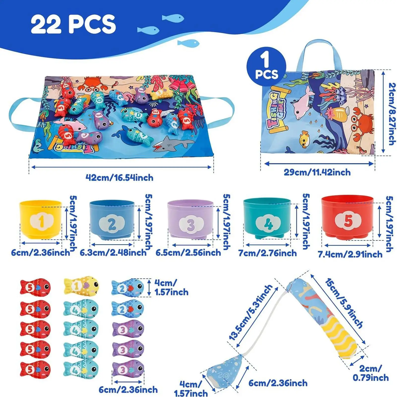 Brinquedo de classificação de cores para crianças, brinquedo de tecido para aprendizagem de números de cores, jogo de pesca, atividade de classificação para crianças de 0 a 36 meses e meninas