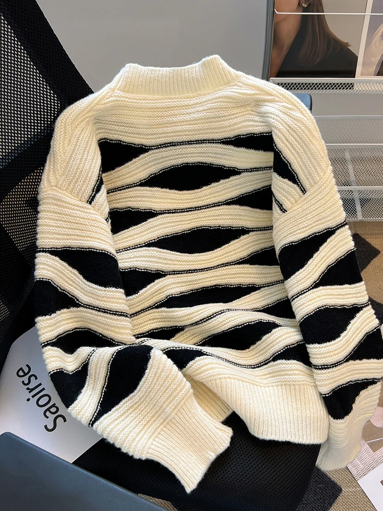 Women Striped Pullover Sweater Harajuku Y2k Long Sleeve O-Neck Knitted Sweaters 90s Aesthetic Vintage 2000s Clothes Autumn 2024