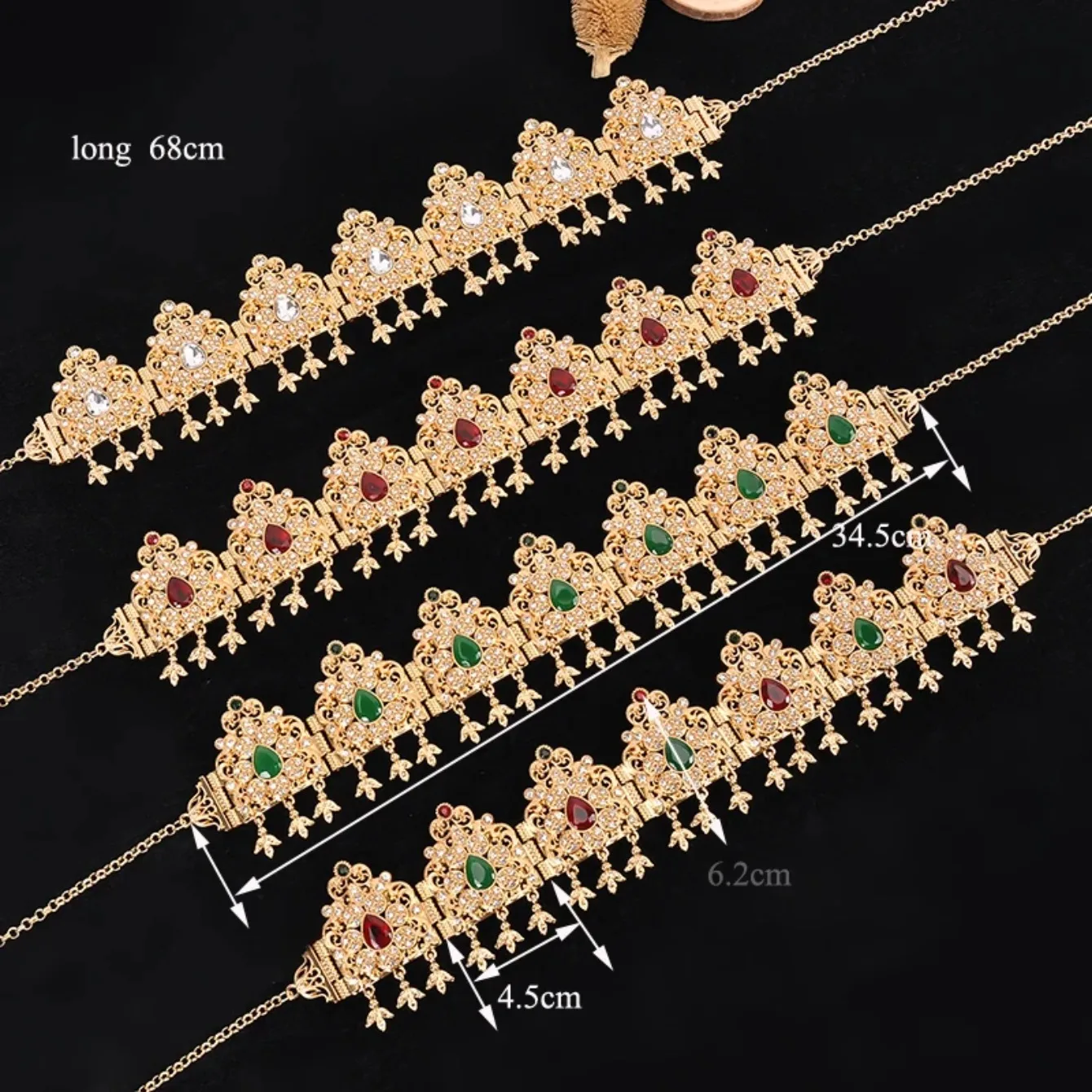 Algerian Wedding Hair Jewelry Hair Accessories Gold Plated Pendant Moon and Star Bridal Crystal Head Chain Queen Crown