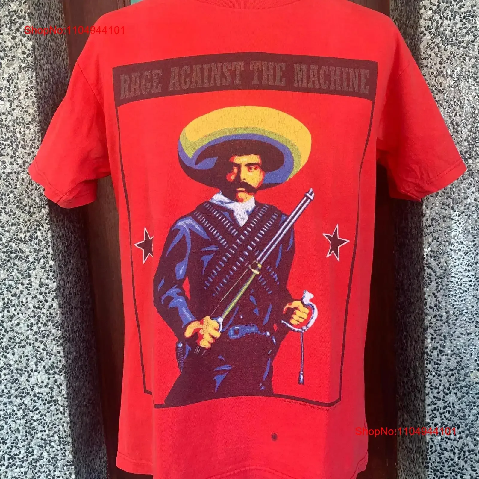 

Винтажная футболка RATM Emiliano Zapata Rock Band, винтажная потертая мужская футболка, слегка растянутый топ для повседневной носки, уличная одежда с графикой