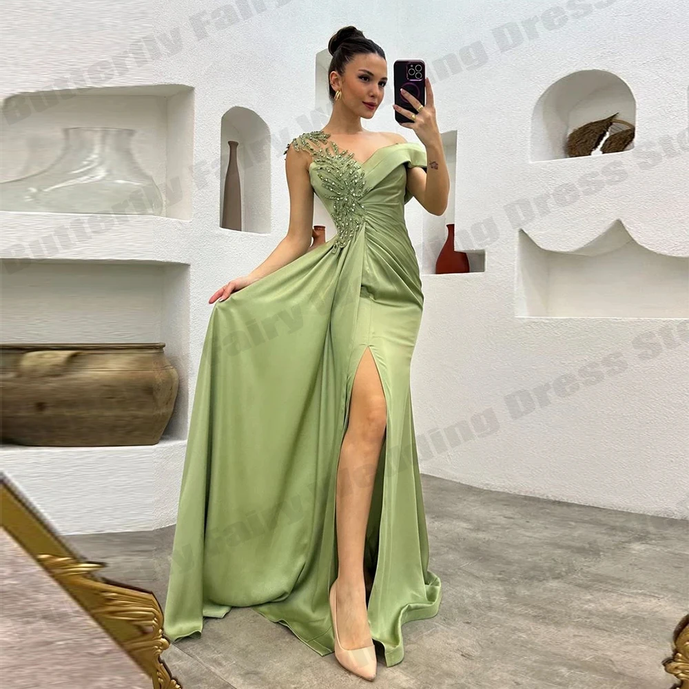 Elegant Beading Off Shoulder Sleeveless High Split Vintage Women Beautiful Sexy Luxurious Party Prom Mermaid Long Dresses 2023