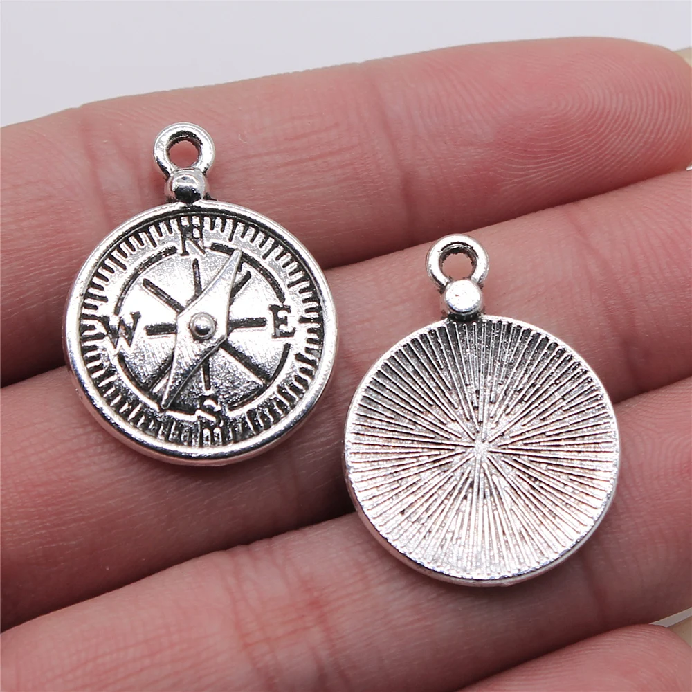 WYSIWYG 3pcs Charms Compass 20x27mm Antique Silver Color Pendant Compass Charms For Jewelry Making Jewelry Findings