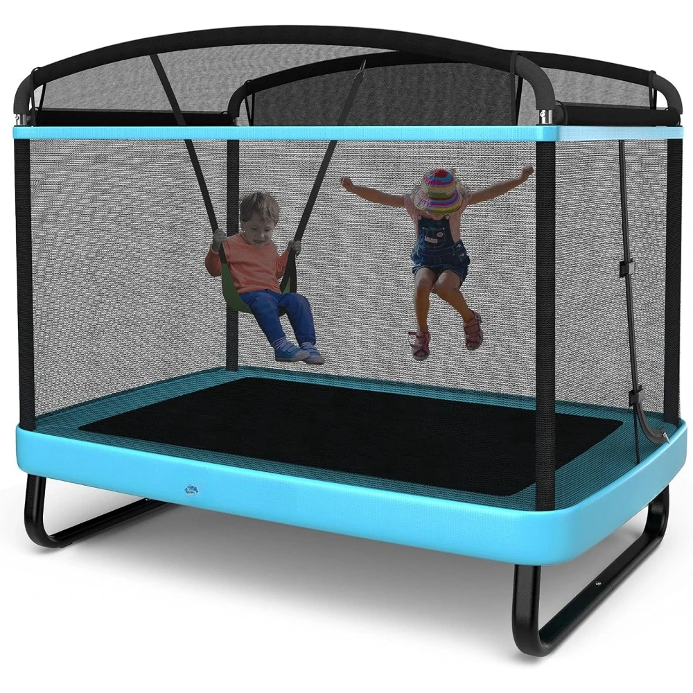 6FT Kids Trampoline with Swing, with Enclosure Safety Net, Indoor/Outdoor Baby Toddler Play Combo Bounce