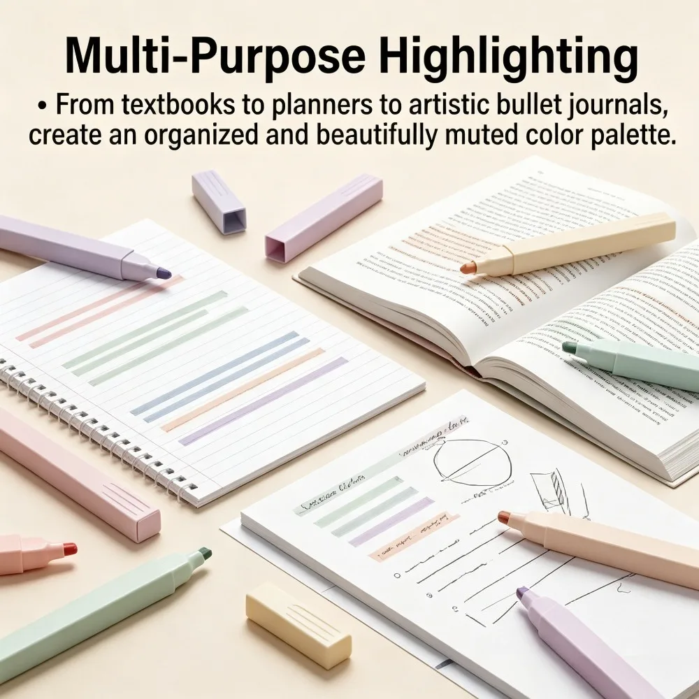5 Morandi square highlighters,hand books,student office supplies notes,home/office/school,back to school season,Christmas gifts