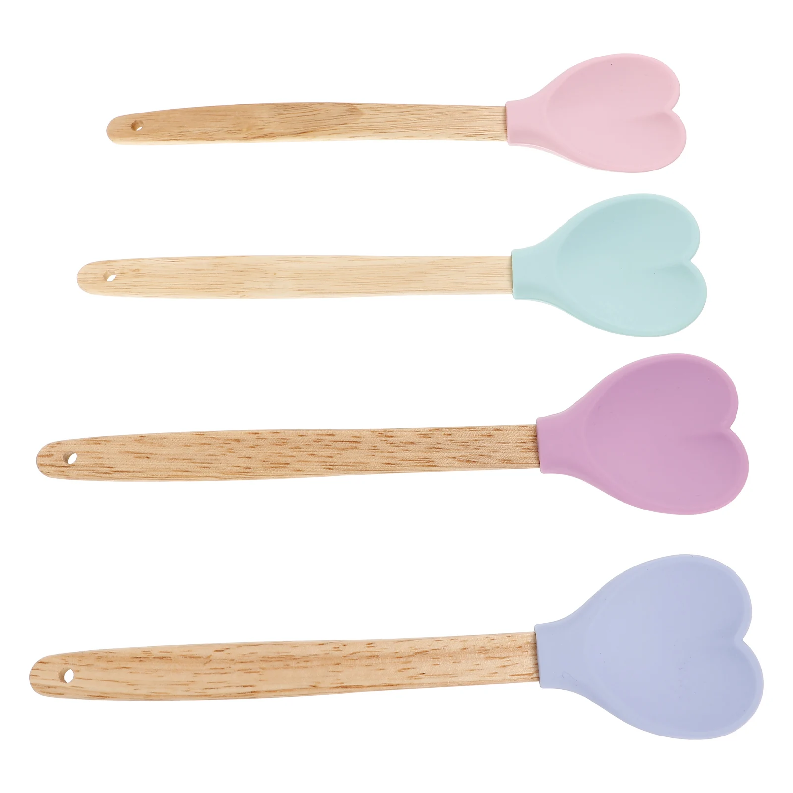 

4 Pcs Heart Shaped Silicone Stirring Spoons Mixing Scoops Kitchenware Pink Green Blue Resistant Practical