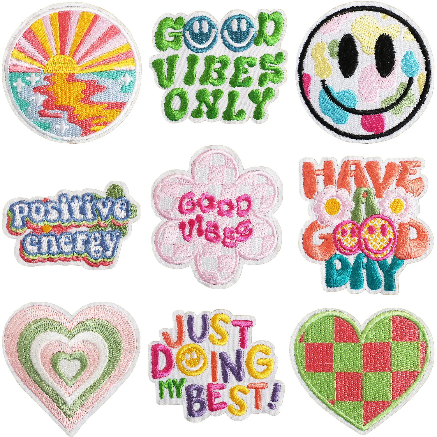 Chenille Patches Anime Iron On For Clothing smile Heart flower Kids Cute Sew Embroidery Rabbit Smiling Jacket Badge