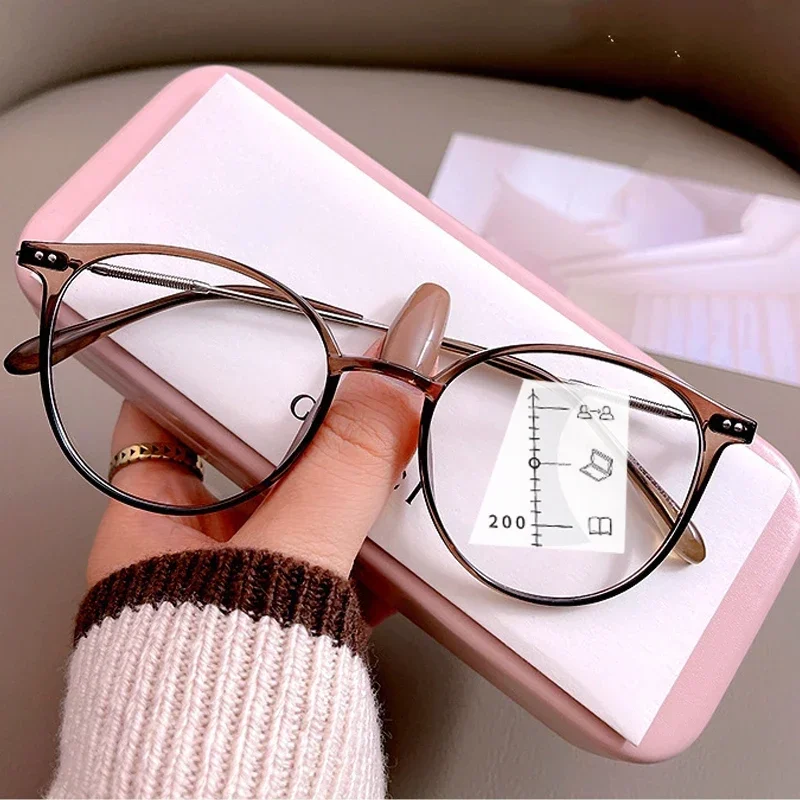 Luxuriöse Nah- und Fern-Multifokalbrille, Unisex, Anti-Blaulicht-Lesebrille, Dioptrien, Damen und Herren, ultraleicht, Hyperopie, 0 bis +4,0