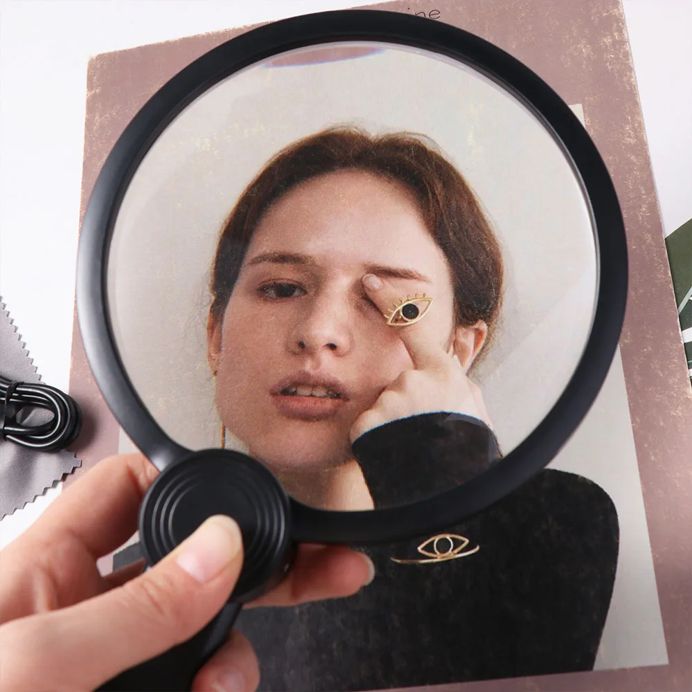 3 Color LED Lights Magnifying Glass Neck Wearing Handheld Hanging Neck Magnifying Glass Acrylic Led 10X Illuminated Magnifier