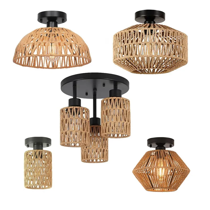 

American Imitation Hemp Rope Rattan Hand-woven Ceiling Lamp South East Asia Style Restaurant Hotel Aisle Chandelier