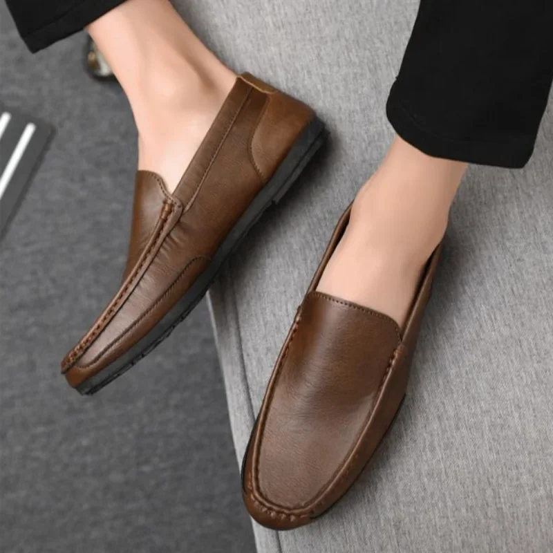 Leather Casual Brown Social Shoe Male Round Toe Men\'s Formal Shoes Black Cheap Clearance Suit 2025 Trend High Quality Fashion 39