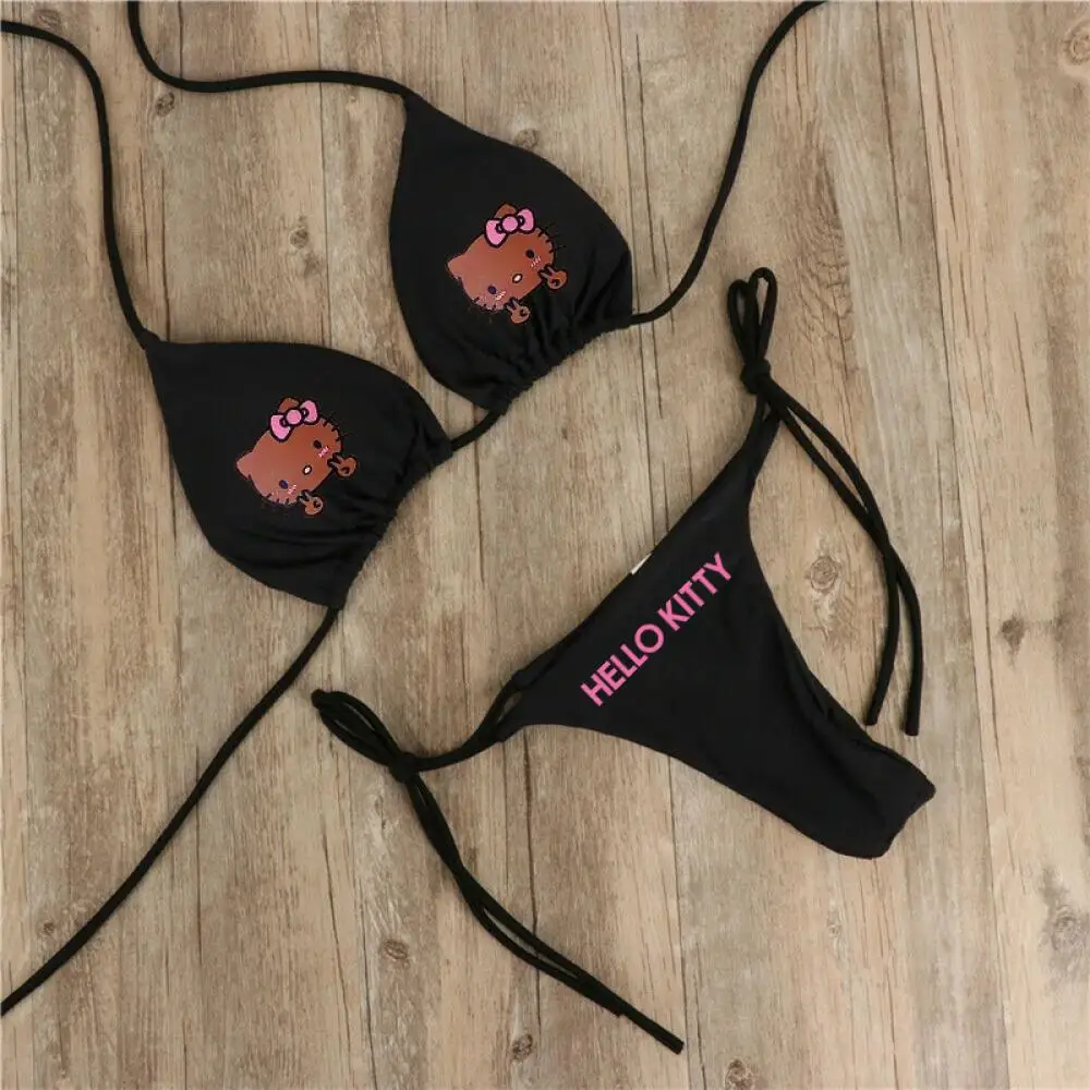 2Pcs Y2K Hello Kitty Swimsuit Set dla kobiet Sanrios Anime Kawaii Kuromi Bikini Sexy Hot Girl Sexy Underwear Bra Thong Girl Beach