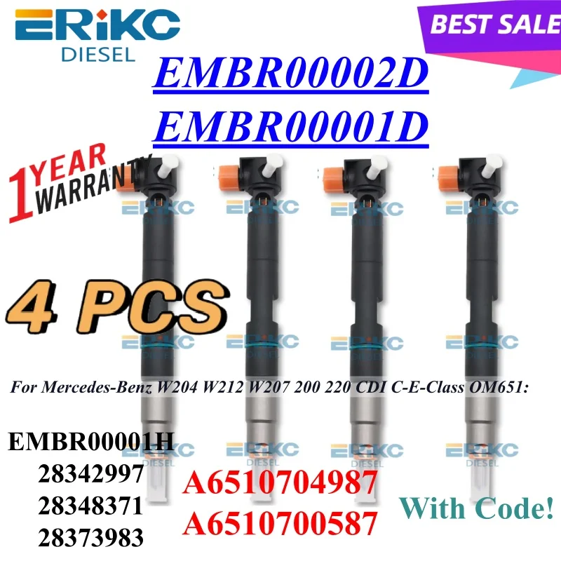 4PCS EMBR00002D A6510700587 Diesel Injector EMBR00001D For Mercedes-Benz W204 W212 W207 200 220 CDI C-E-Class OM651 A6510704987