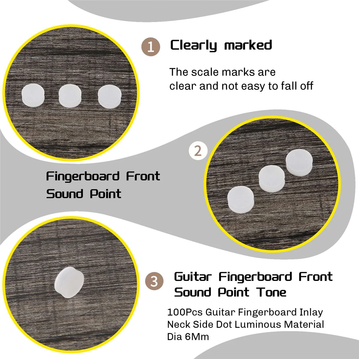 100 szt. Podstrunnica gitary wkładka szyi boczna kropka świecący materiał średnica 6 mm