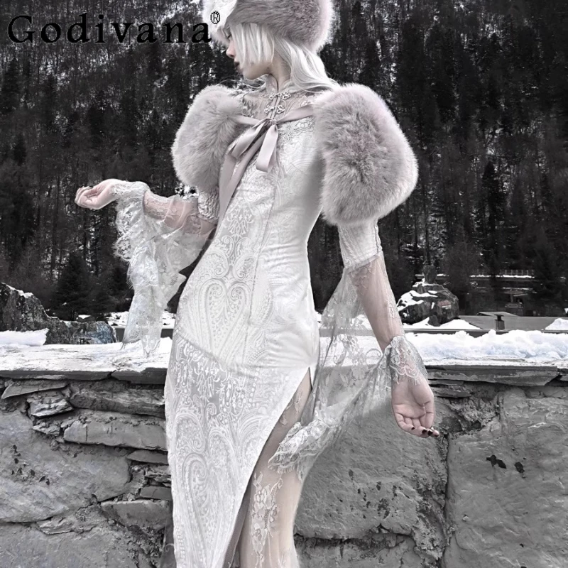 원래 크리스마스 로리타 파티 드레스 여성 고딕 높은 허리 자카드 벨벳 할로윈 드레스 여성 카니발 Cheongsam 드레스