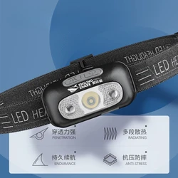 New SMILING SHARK Strong Light Sensing Headlight Charging Headworn Ultra Bright Flashlight for Night Fishing Outdoors