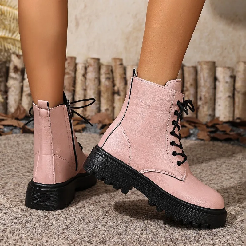 

Lace-up Patent Leather Trifle Platform Heeled Booties Plus Size Women's Boots