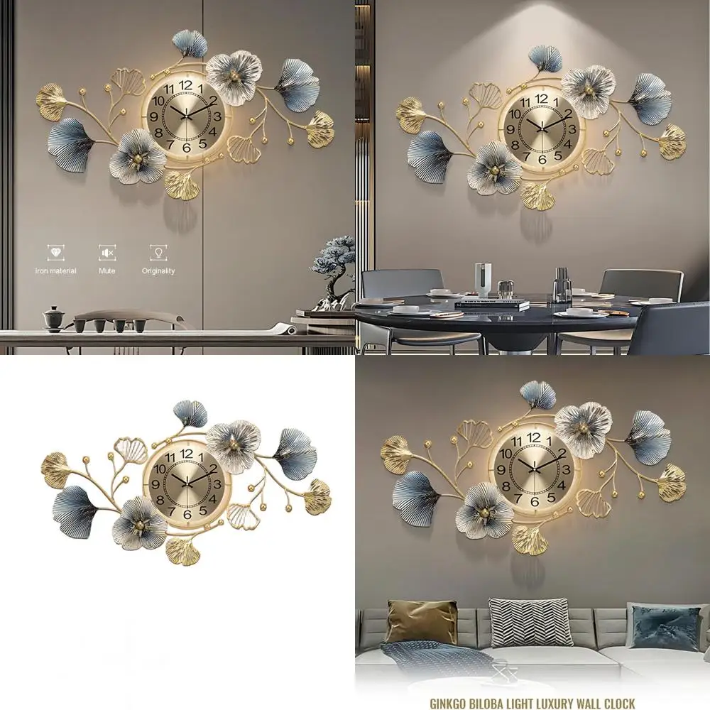 

Luminous 3D Ginkgo Leaf Metal Wall Clock, Silent & Stylish, 37x21 inches for Home & Office