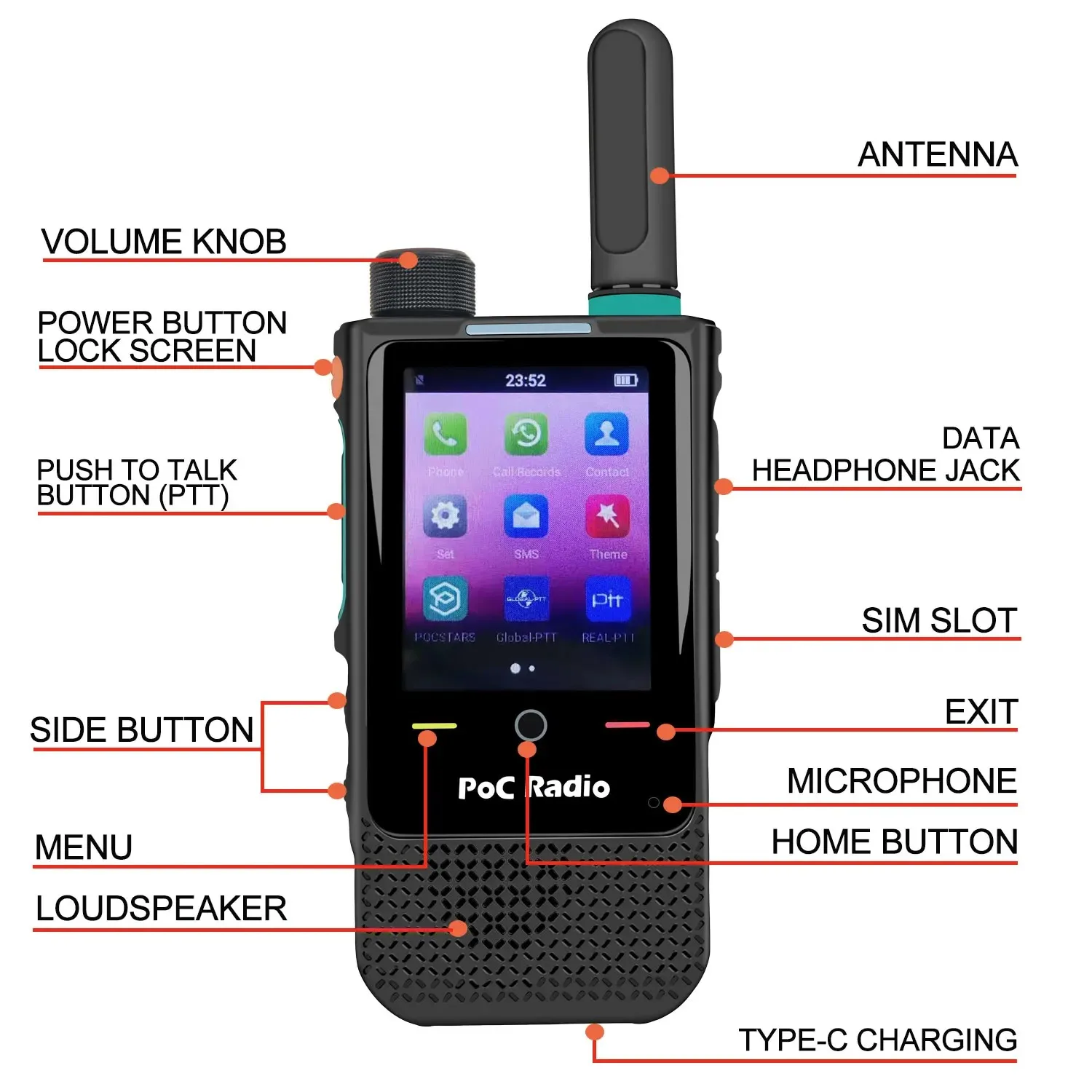 

HI-B5Pro 4G LTE PoC Walkie Talkie Zello Real-PTT GPS BT WIFI 50KM 4000mAh USB-C Touch Screen Two Way Radio Support Pocstars App