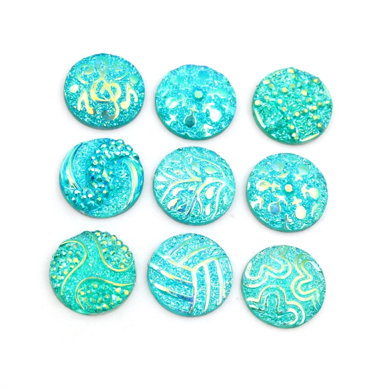 New! 40pcs/Lot 12mm Random Mixed Blue AB Color 12 Fashion Style Flat back Resin Cabochons Fit 12mm Cameo Base Cabochons