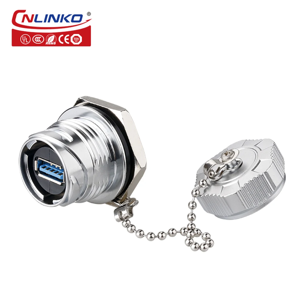 CNLINKO M24 USB3.0 Female Waterproof Connector USB Metal Socket Connector 1.8A Receptacles Jacks for Video Audio Data Transfer