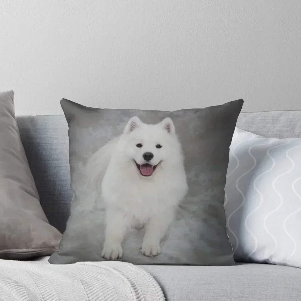 

Samoyed dog, lying down, facing camera in studio Throw Pillow Ornamental Pillow Bed pillowcases pillow pillowcase