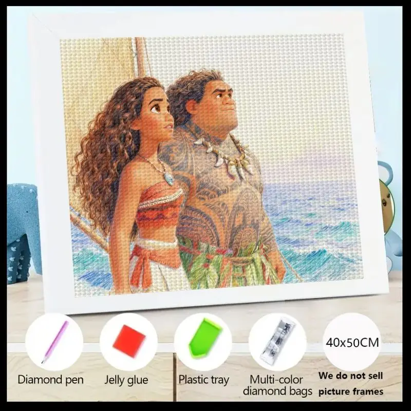 

1 шт. 5D полный дрель комплект алмазной живописи, Моана и Мауи Ocean Adventure DIY Crystal Gem Art, 40x50 см сверкающее изображение со стразами f
