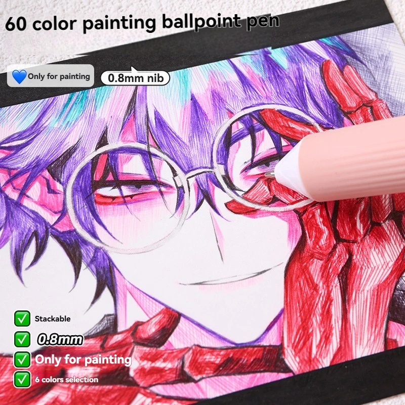 6PC Ten Color Ballpoint Pen Set with High Beauty Cartoon Student Markings Key Hand Account Drawing Ballpoint Pen Hand Account image 3