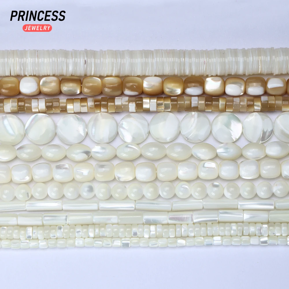 Natural Mother of Pearl Shell Beads Oval Round Freshwater Shell Spacer Beads For Jewelry Making DIY Bracelet Handmade