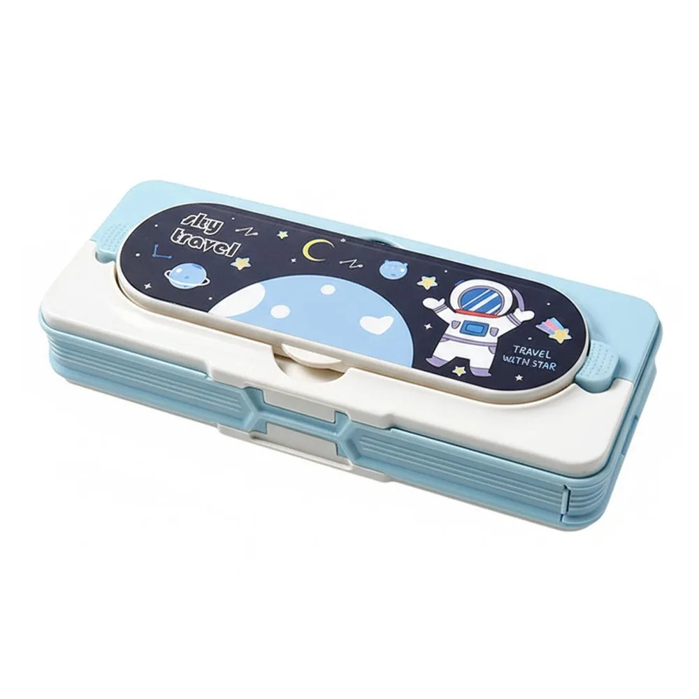 

Механический пенал большой емкости, двухслойный, многофункциональная коробка для канцелярских принадлежностей, органайзер для канцелярских принадлежностей, школьные принадлежности