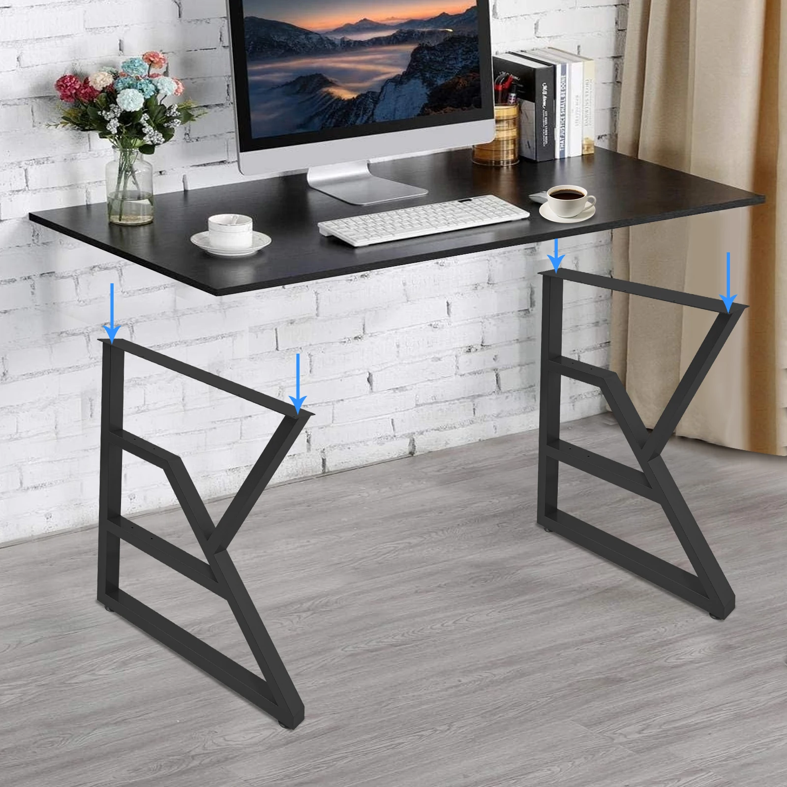 K-Shaped Steel Table Legs 71cm/28in Height Set of 2, Heavy Duty 200kg/440.92 lbs Load, DIY Desk Coffee Table Base, Rustproof Black Modern Furniture Support Legs