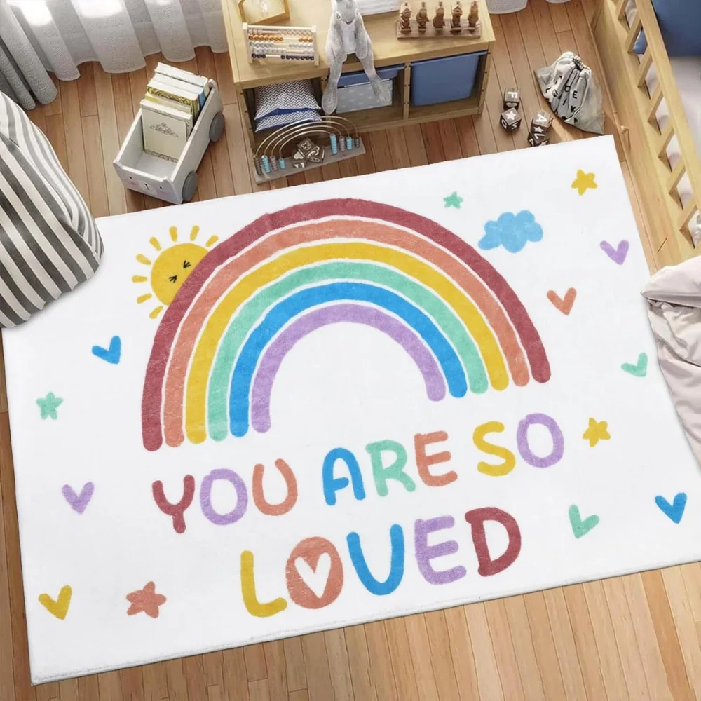 Rainbow Fluffy Carpet For Living Room，Plush Bedroom Rug For Kids,Hairy Nursery Play Mats For Children，Rectangle Foot Mats