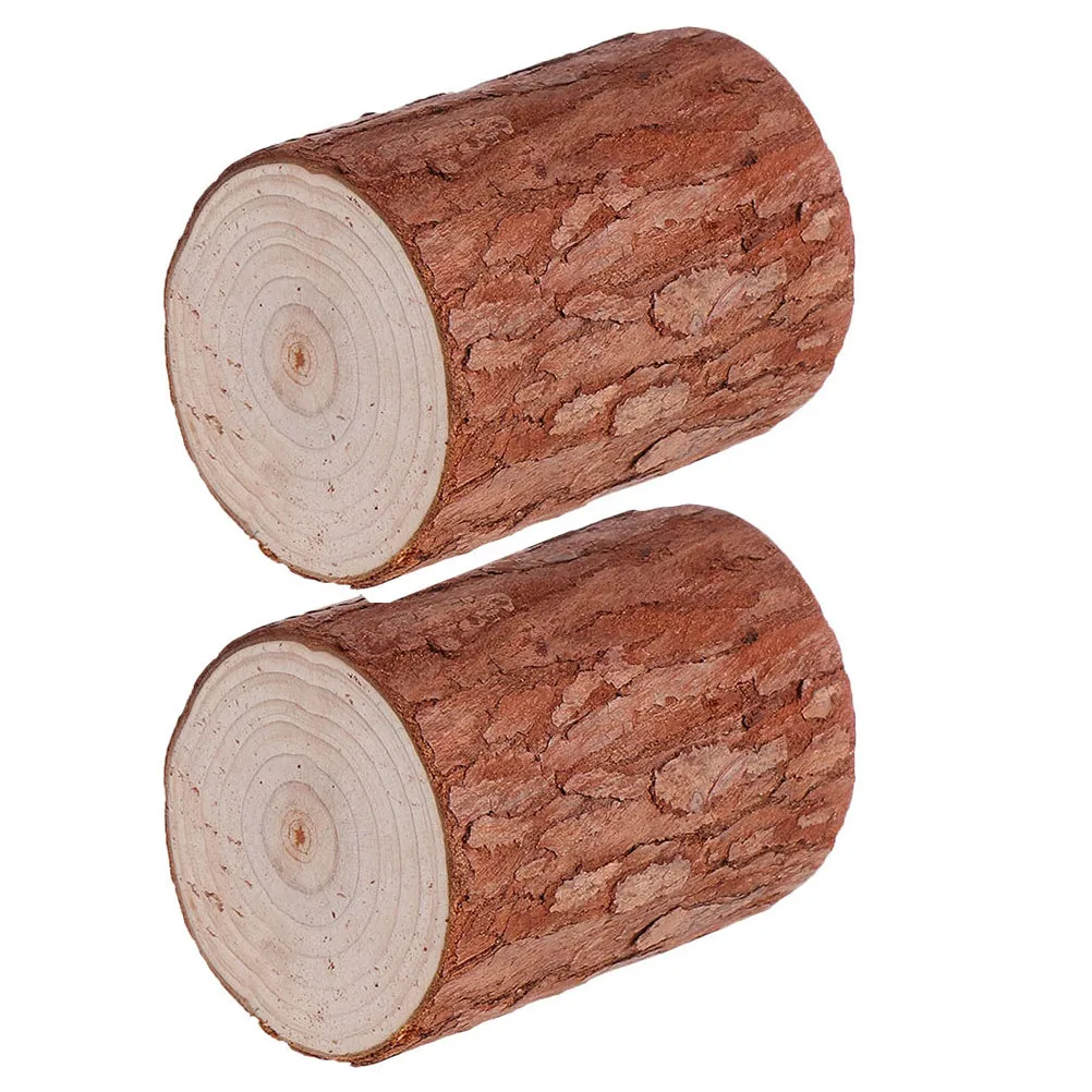 Natural Wood Stump Mini Decor Set – 2pcs Desktop Landscape Ornament for Shelf, Garden & Warm Romantic Display