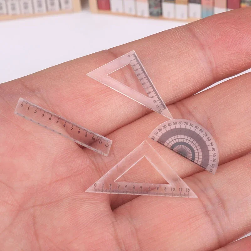 6/3set Mini Ruler Triangle Rulers Dollhouse Simulation Miniature Creative School Model Dollhouse Accessories Home Decor