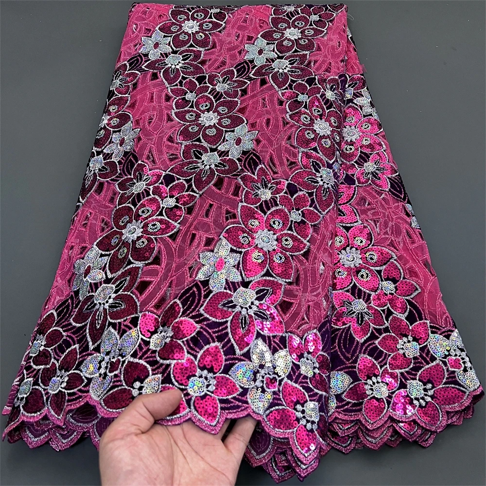 Nigerian Tulle Lace Fabric for Sewing, Wedding Dress, Chiffon Party Guipure, High Quality, Cotton, 5Yard, 2024 PS0032