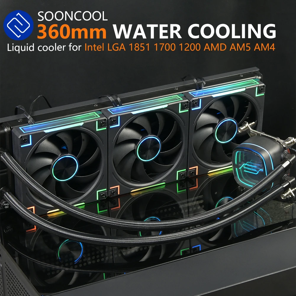 

Универсальный радиатор водяного охлаждения, 360 мм, вентилятор для жидкостного радиатора процессора для Intel Lga 1851 1700 1200 AMD AM4 AM5